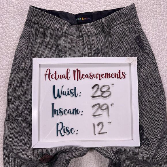 Teddy Fresh Wool Blend Doodle Pants 28x29 Gray Herringbone Streetwear Art Indie - Picture 13 of 13